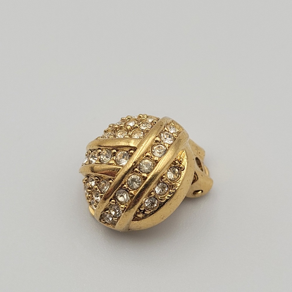 Christian Dior Vintage Gold Pave Rhinestone Knot Dome Clip On SINGLEEarrings
